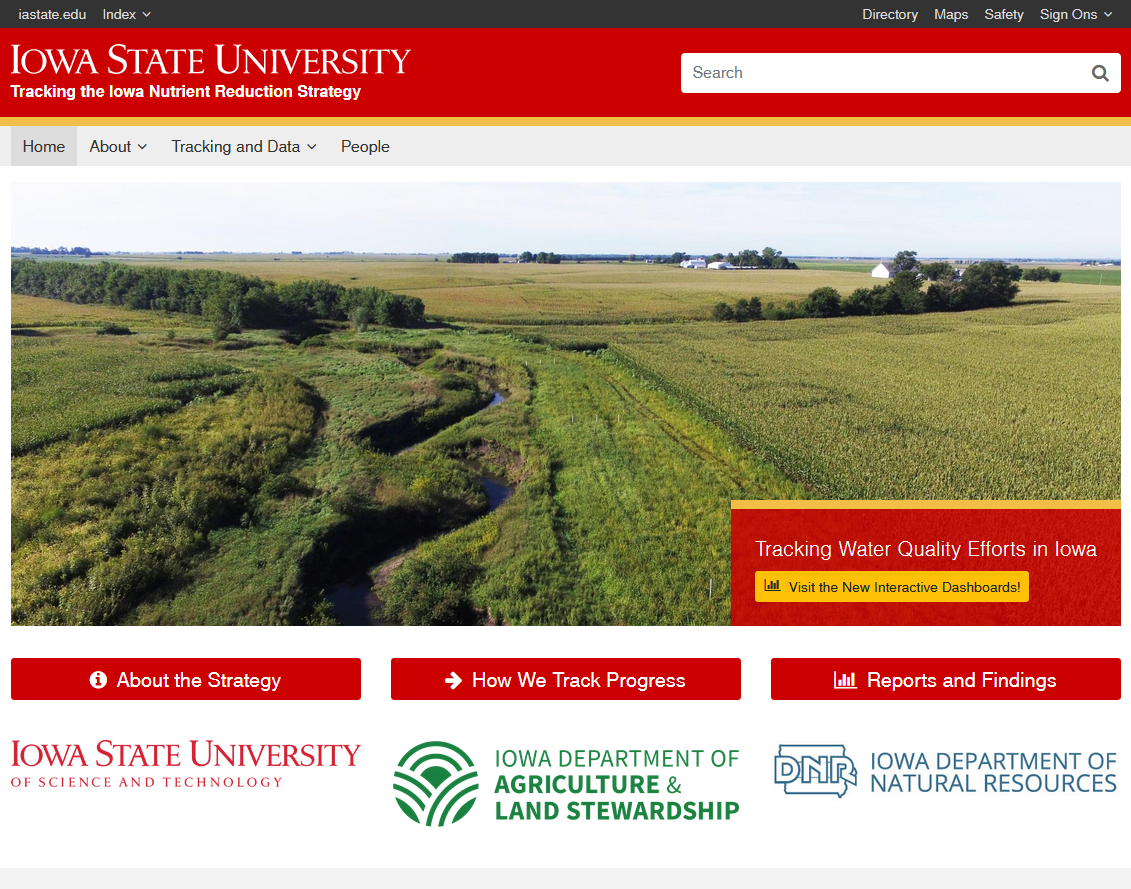 Screenshot of homepage for nrstracking.cals.iastate.edu